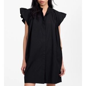 Madewell Flutter Sleeve Mini Dress Womens S Black Cotton Poplin Feminine Girly